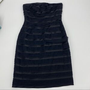 Chetta B silk black strapless tiered cocktail dress 8